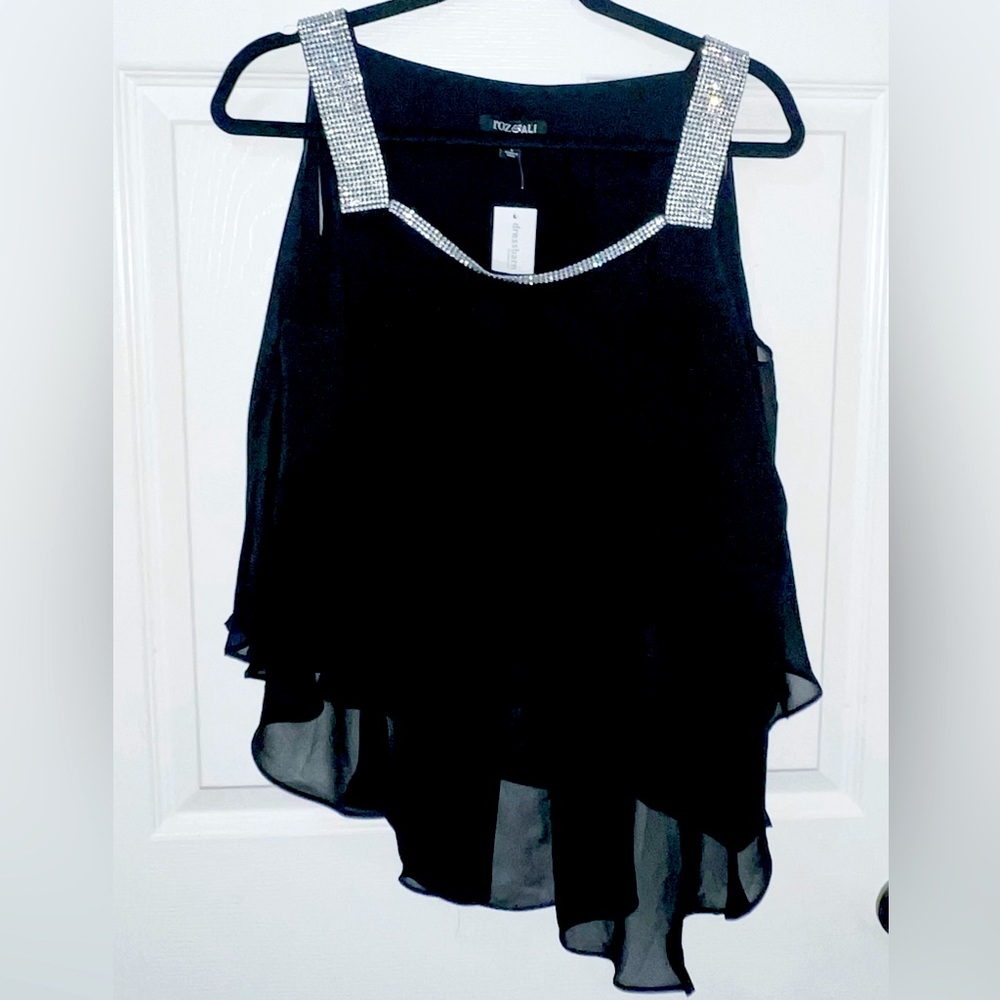 New Dressbarn black Rhinestone Shoulder Top Size Large